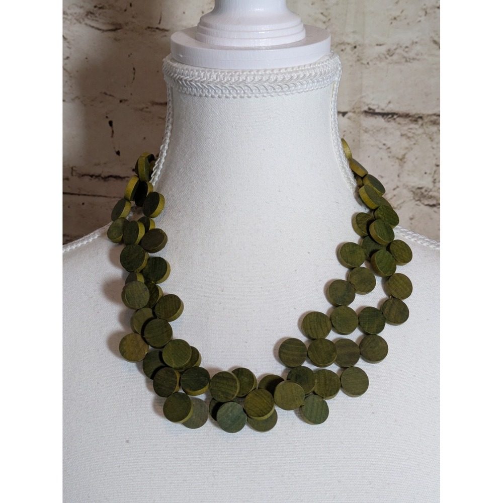 Multi Strand Wooden Disc Necklace Earthy Brown Granola Artsy Artisan Style 18"